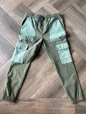 Rock Salt men's waterproof olive green joggers, cargo pockets, outdoor, hiking L